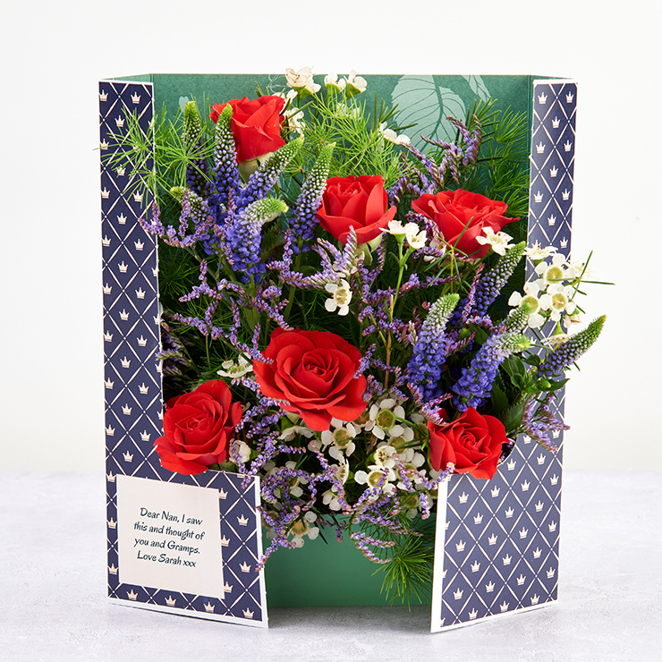 King Charles’ Coronation Celebration Flowercard with Red Roses